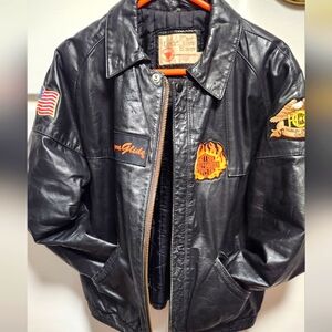 Vtg SEARS LEATHER SHOP Harley-Davidson Black Leather Jacket for Men SZ.42
